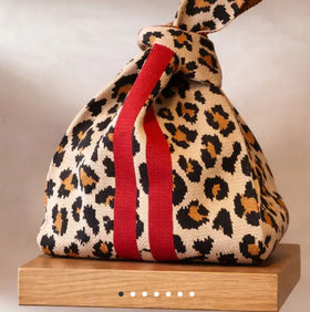 Tokeii Knit Studio Scarlet Stripe Leopard Bag - Medium