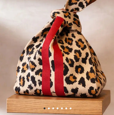 Tokeii Knit Studio Scarlet Stripe Leopard Bag - Medium